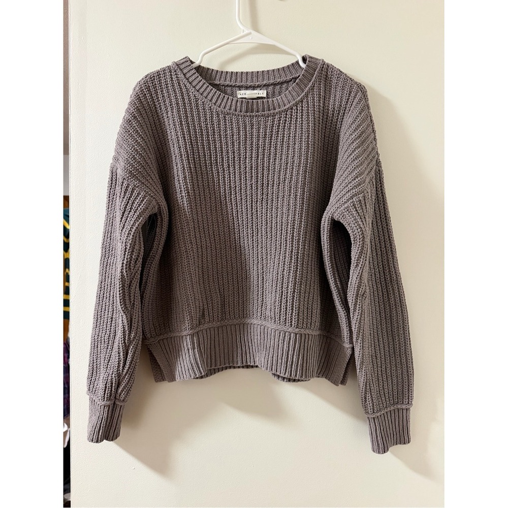 Aeropostale Crewneck Sweater Women Medium Gray Like New Ribbed Knit Cozy